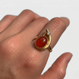 Gold Carnelian Ring - Red Teardrop Ring - Vintage Cocktail