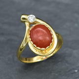 Gold Carnelian Ring - Red Teardrop Ring - Vintage Cocktail