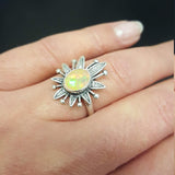 Opal Statement Ring - Large Flower Ring - Natural Fire Opal Ring