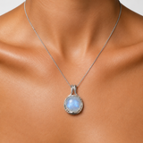 Round Moonstone Pendant - Rainbow Moonstone Necklace - Vintage Statement Necklace