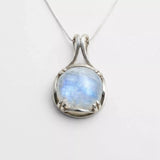 Round Moonstone Pendant - Rainbow Moonstone Necklace - Vintage Statement Necklace