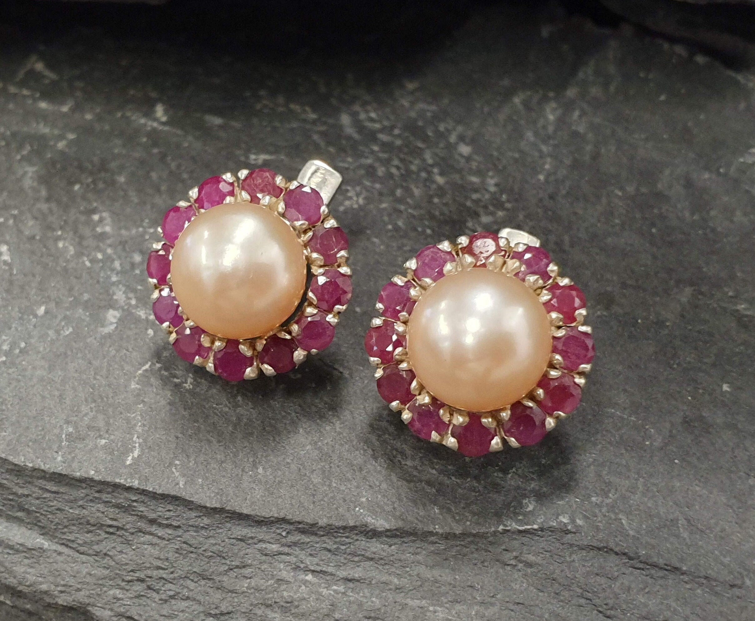 Pearl Earrings, Beige Pearl Earrings, Natural Pearl, Victorian Earrings, June Birthstone, Vintage Earrings, Round Earrings, Silver Earrings