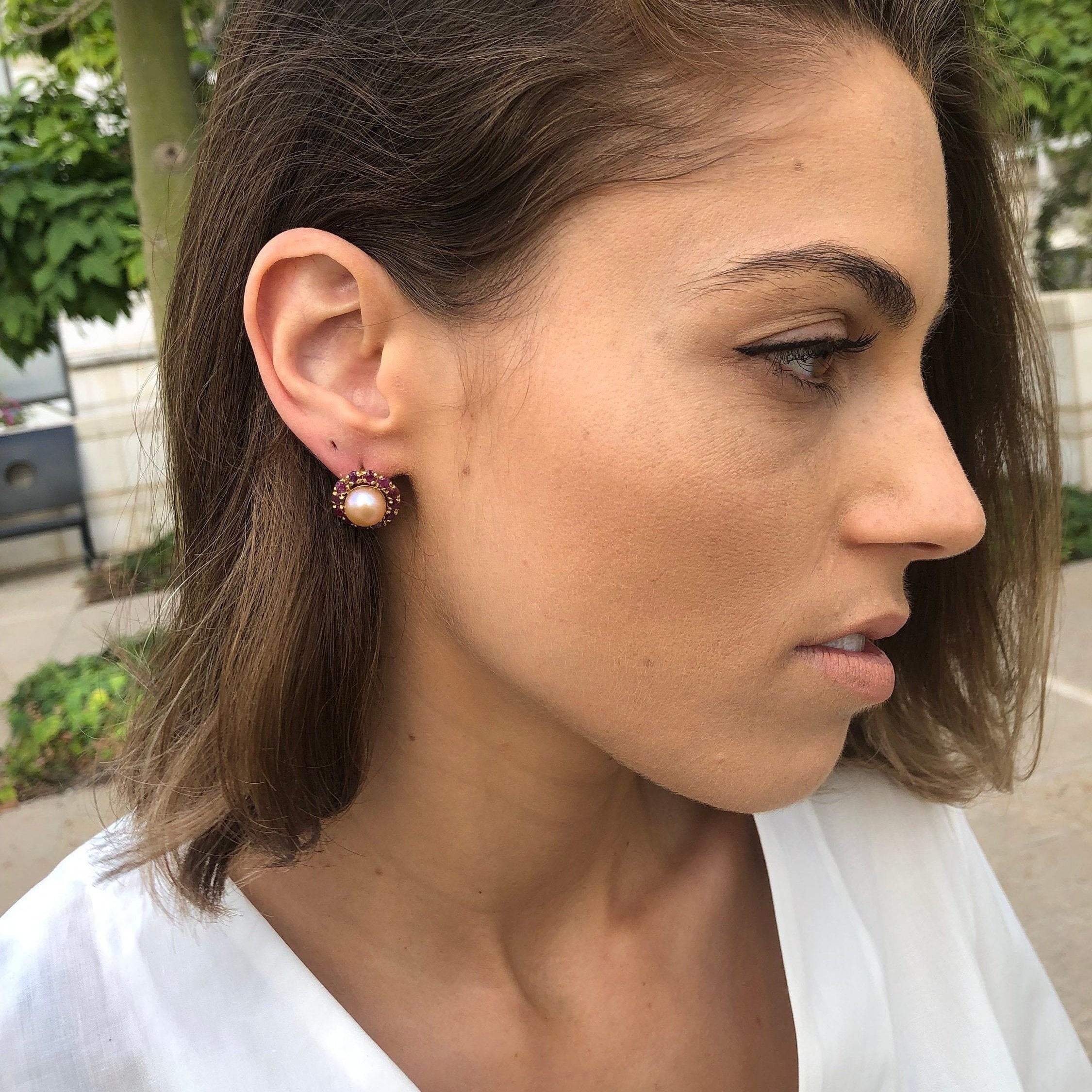 Pearl Earrings, Beige Pearl Earrings, Natural Pearl, Victorian Earrings, June Birthstone, Vintage Earrings, Round Earrings, Silver Earrings(1)