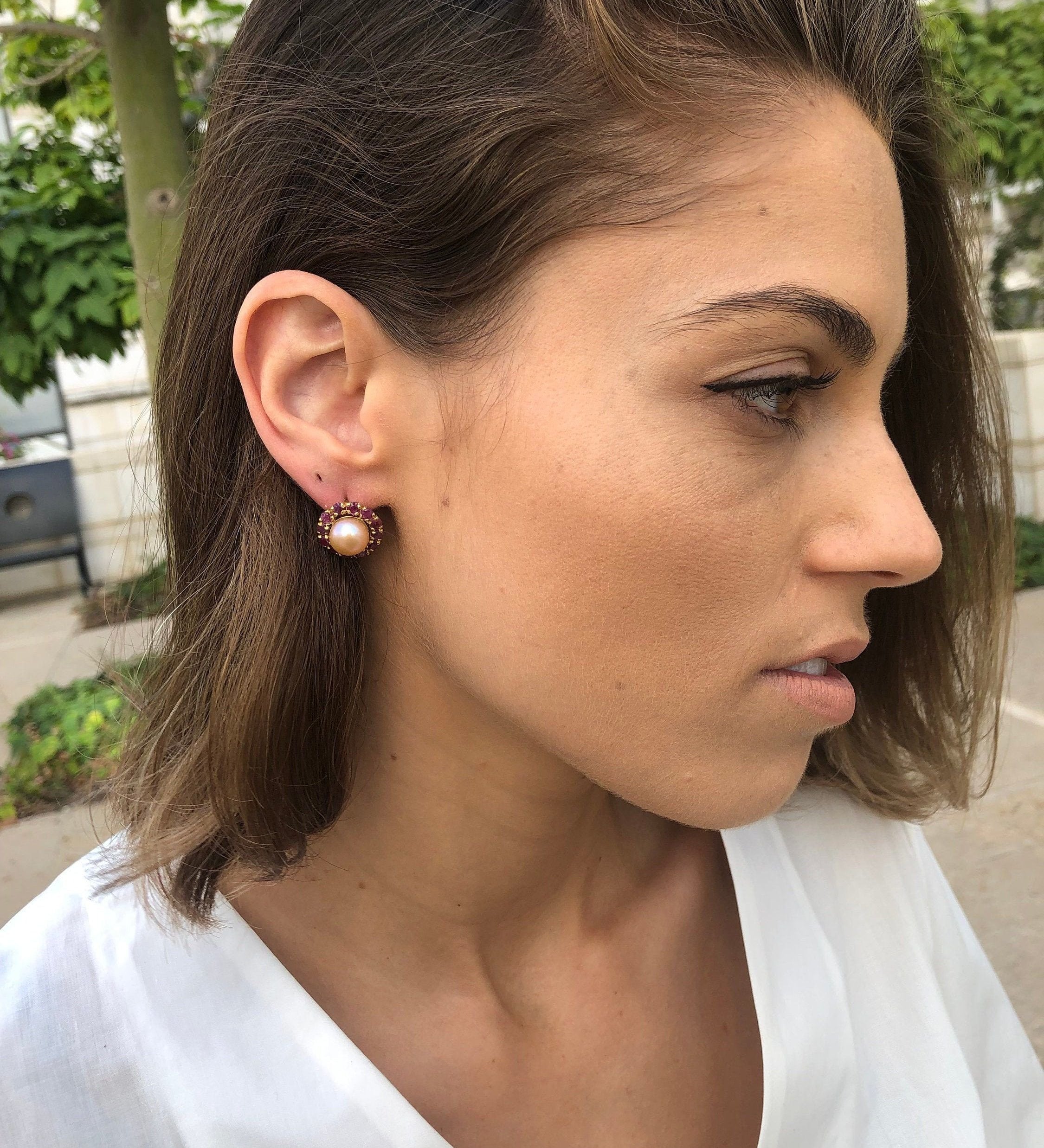 Pearl Earrings, Beige Pearl Earrings, Natural Pearl, Victorian Earrings, June Birthstone, Vintage Earrings, Round Earrings, Silver Earrings(1)