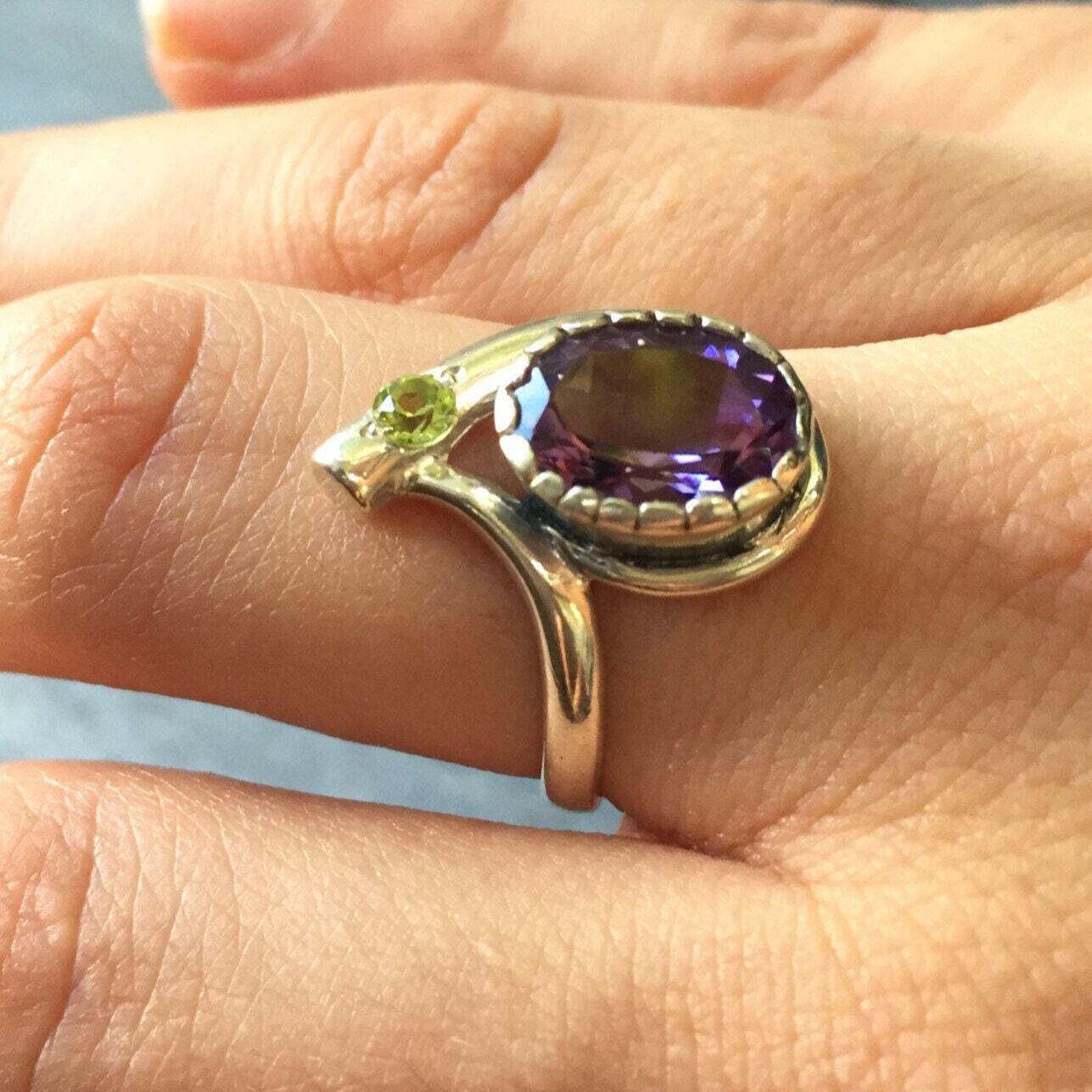 Amethyst Ring, Natural Amethyst, February Birthstone, Peridot Ring, Vintage Ring, Antique Ring, Natural Peridot, August Birthstone, Silver