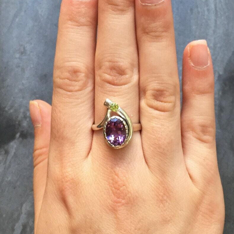 Amethyst Ring, Natural Amethyst, February Birthstone, Peridot Ring, Vintage Ring, Antique Ring, Natural Peridot, August Birthstone, Silver