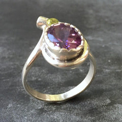 Amethyst Ring, Natural Amethyst, February Birthstone, Peridot Ring, Vintage Ring, Antique Ring, Natural Peridot, August Birthstone, Silver