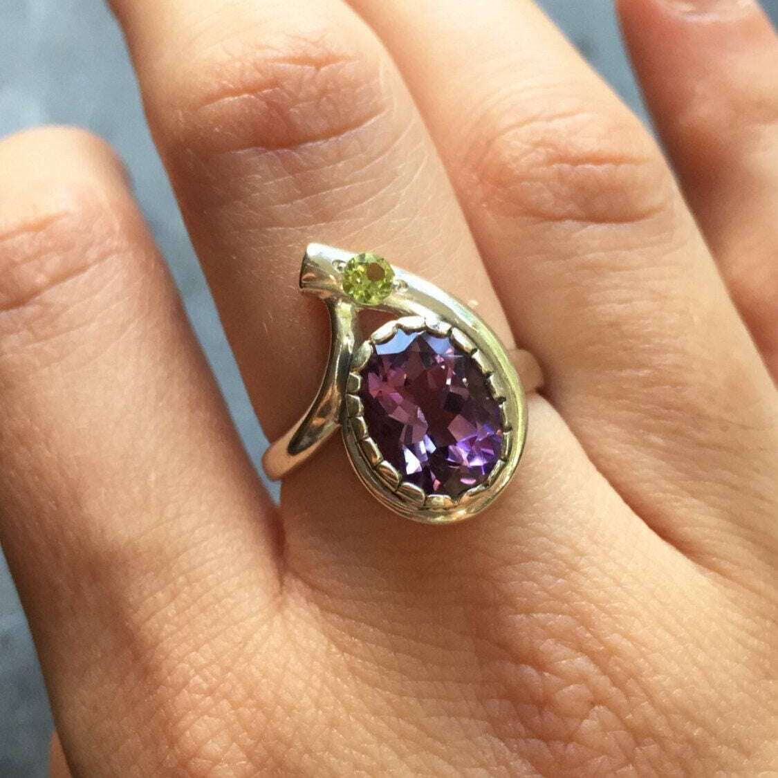 Amethyst Ring, Natural Amethyst, February Birthstone, Peridot Ring, Vintage Ring, Antique Ring, Natural Peridot, August Birthstone, Silver