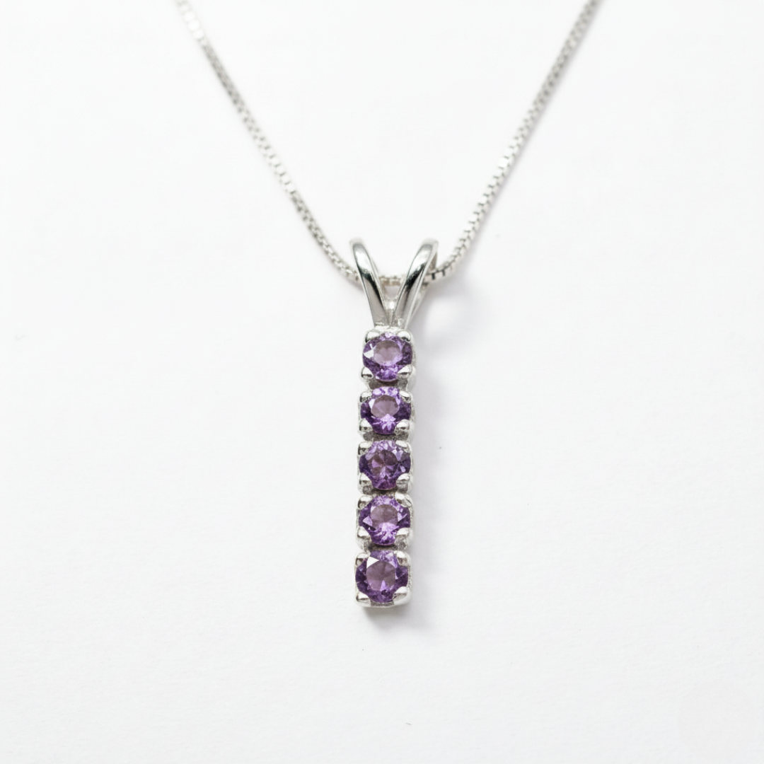 Vertical Amethyst Pendant - Natural Amethyst Necklace, Gold