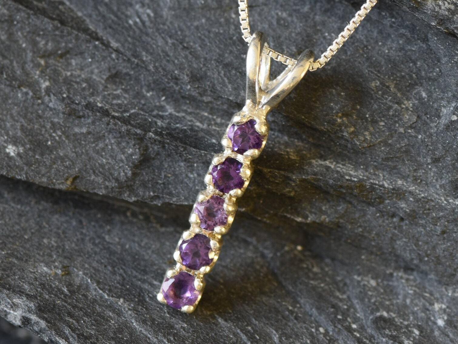 Genuine Amethyst Necklace - Vertical Purple Bar Necklace - February Birthstone Pendant