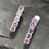 Genuine Amethyst Earrings - Purple Bar Earrings - Vertical Drop Earrings