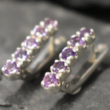 Genuine Amethyst Earrings - Purple Bar Earrings - Vertical Drop Earrings