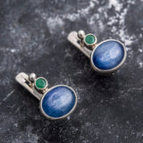 Kyanite Earrings - Two Stone Earrings - Blue Statement Earrings