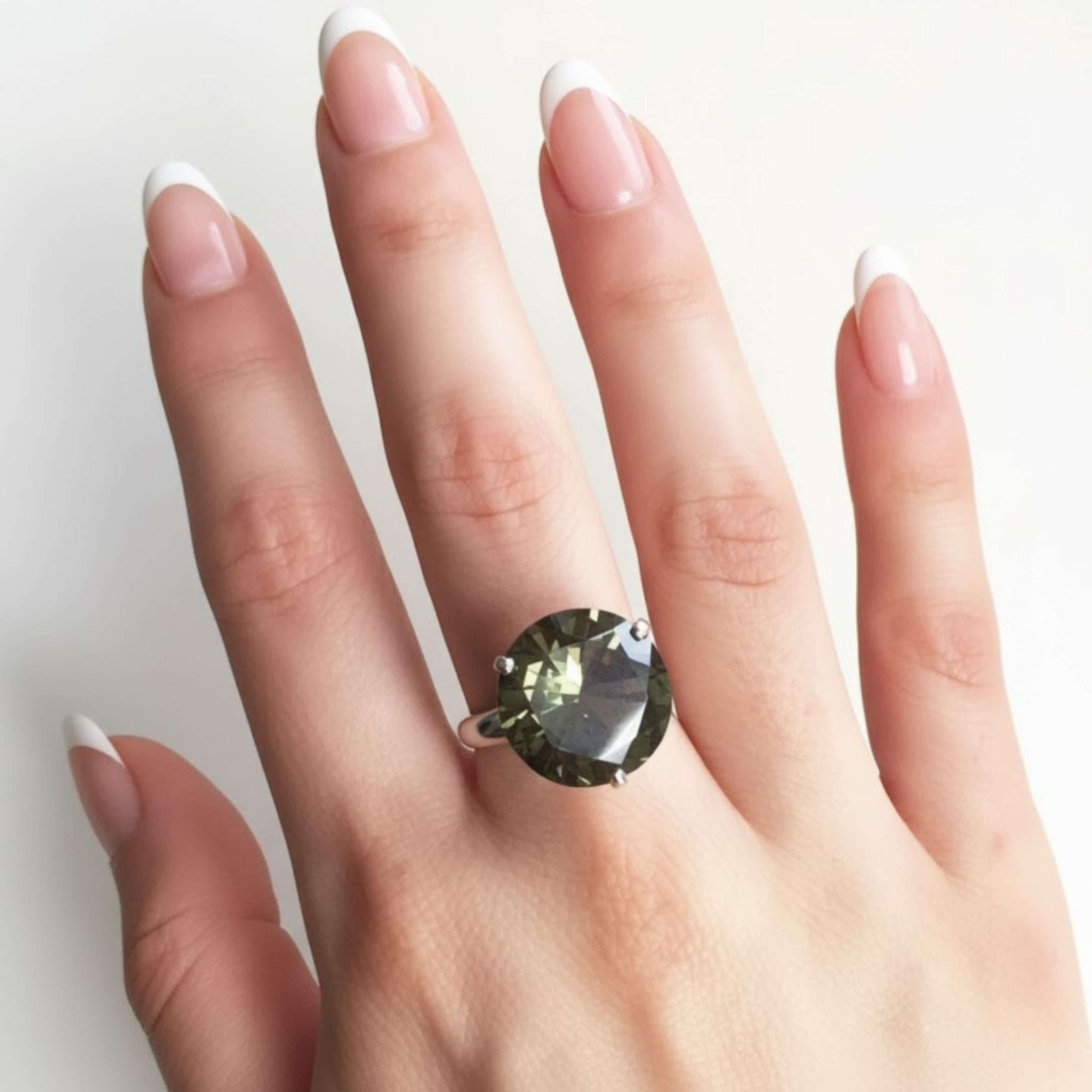 Vintage Green Diamond Ring - Bold Round Design in 925 Sterling Silver, perfect for everyday elegance and special celebrations.
