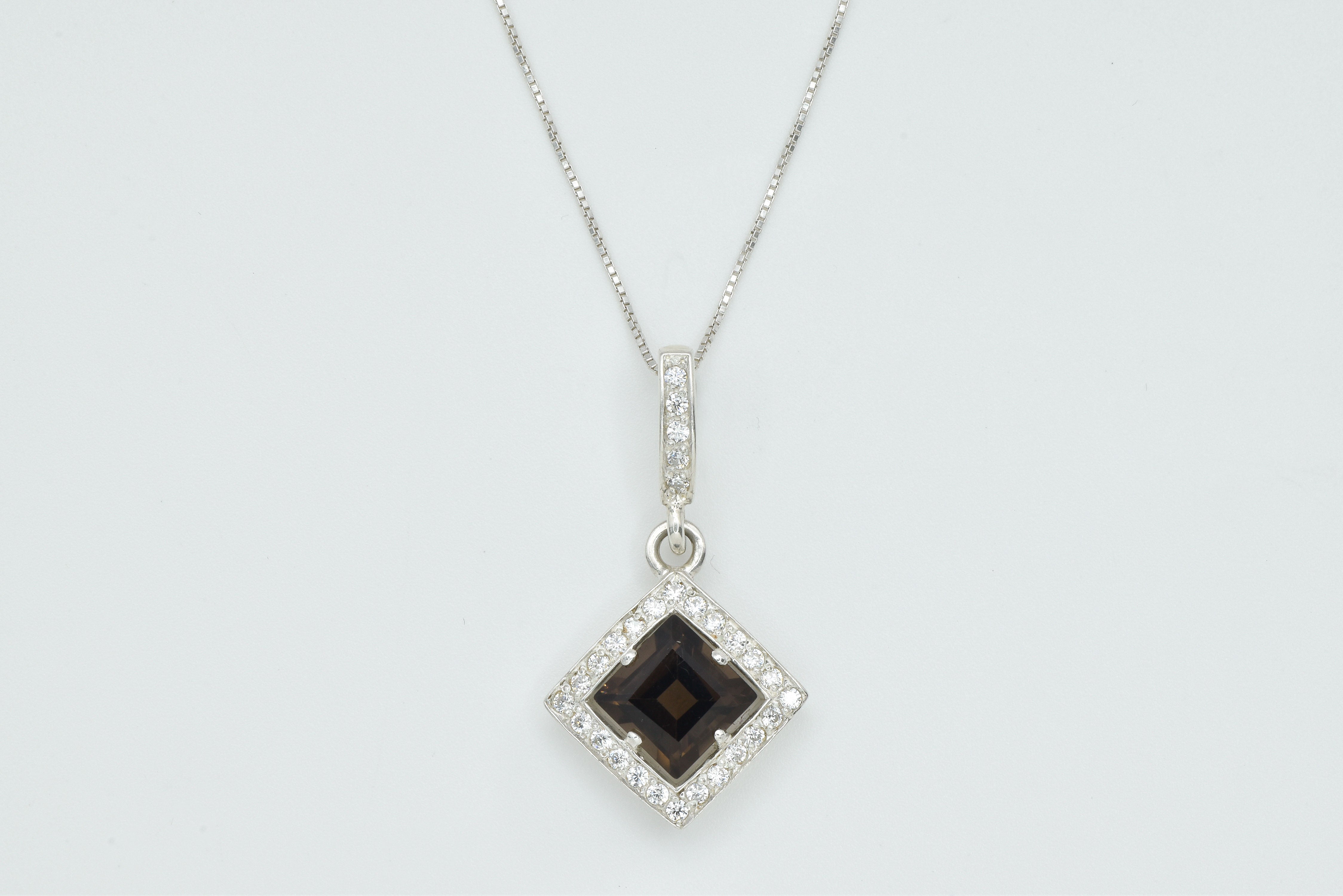 Smoky Topaz Pendant, Natural Smoky Topaz, Square Pendant, Princess Cut Pendant, Long Pendant, Vintage Pendant, Brown Pendant, 925 Silver