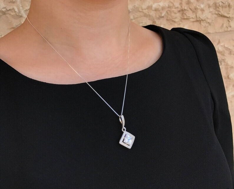 Smoky Topaz Pendant, Natural Smoky Topaz, Square Pendant, Princess Cut Pendant, Long Pendant, Vintage Pendant, Brown Pendant, 925 Silver