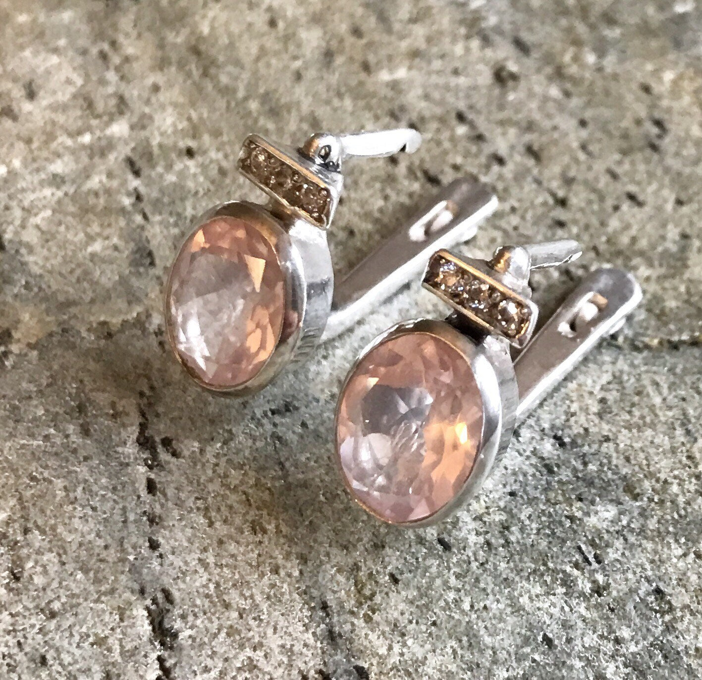 Pink Dainty Earrings, Rose Quartz Earrings, Vintage Earrings, January Earrings, January Birthstone, Sterling Silver Earrings, Rose Quartz