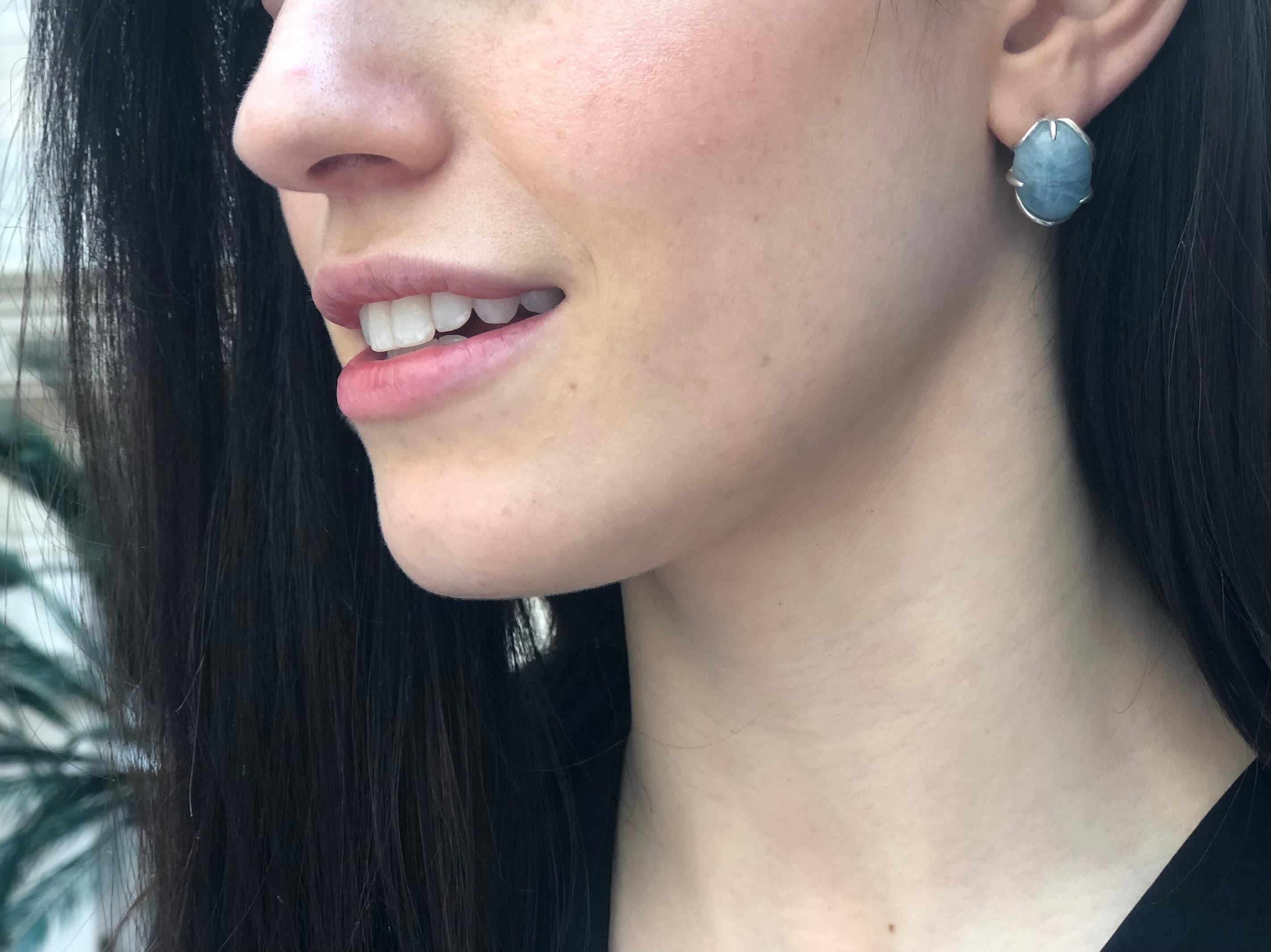 Aquamarine Earrings, Natural Aquamarine, Statement Earrings, Large Studs, Oval Studs, Aqua Earrings, Blue Earrings, Solid Silver Earrings
