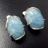 Genuine Aquamarine Earrings - Large Blue Earrings - Vintage Statement Earrings