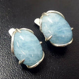 Genuine Aquamarine Earrings - Large Blue Earrings - Vintage Statement Earrings