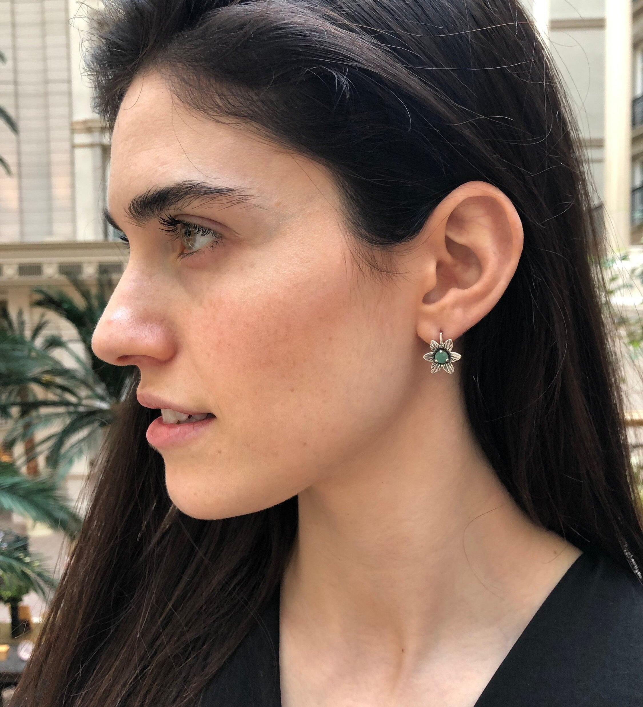 Elegant 925 Sterling Silver earrings featuring round natural green emeralds, perfect for May birthdays and special occasions.