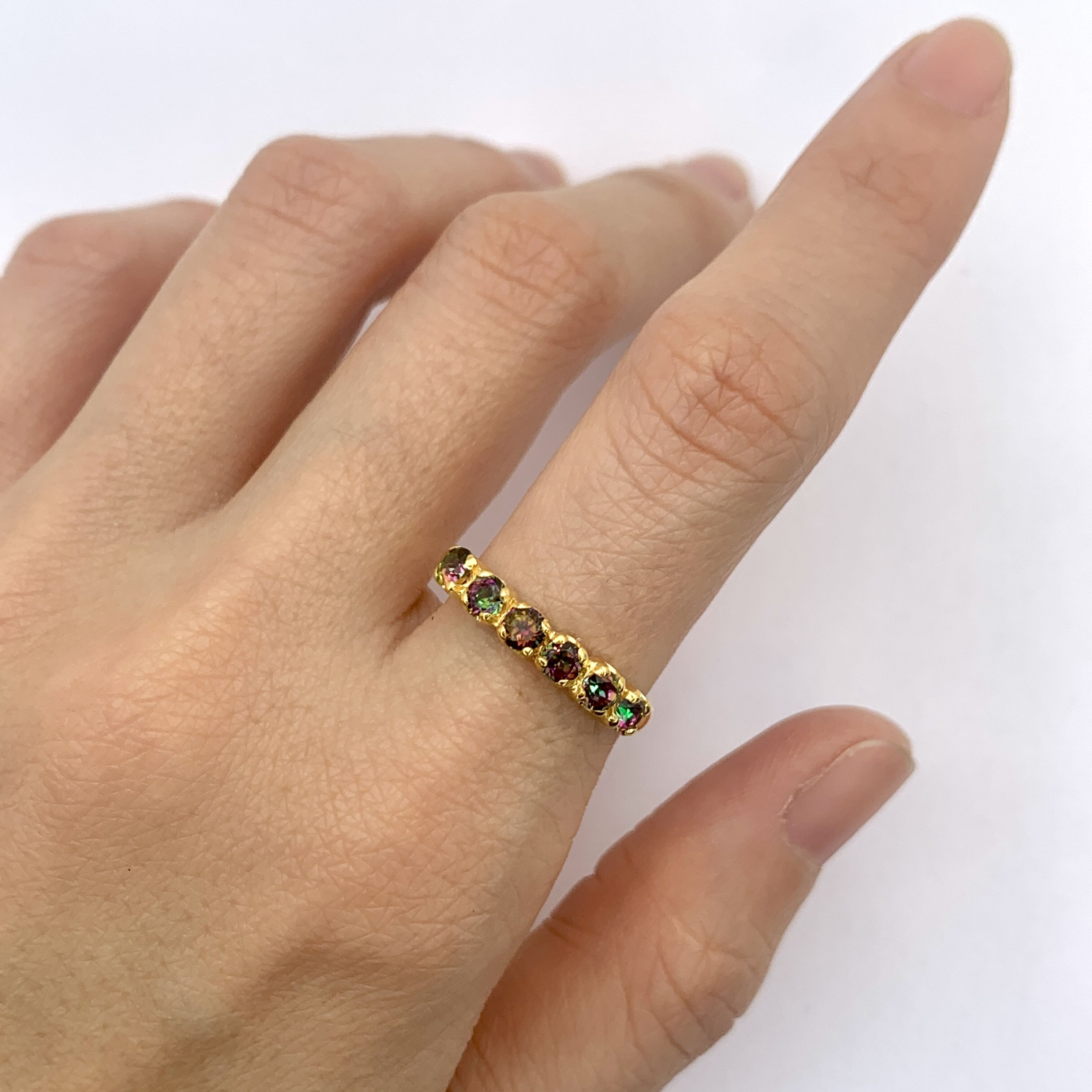 Half Eternity Ring, Promise Ring, Dainty Ring, Pink Tourmaline Ring, Mystic Topaz Ring, Half Eternity Band, Genuine Topaz, Solid Silver Ring(1)