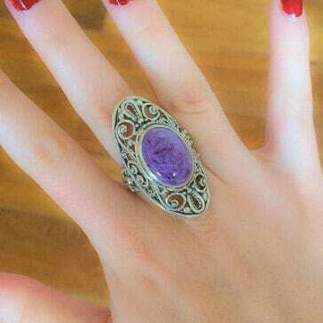 Charoite Ring, Natural Charoite, Vintage Silver Ring, Purple Ring, Large Victorian Ring, Vintage Rings, Antique Ring, Solid Silver, Charoite