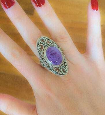 Charoite Ring, Natural Charoite, Vintage Silver Ring, Purple Ring, Large Victorian Ring, Vintage Rings, Antique Ring, Solid Silver, Charoite