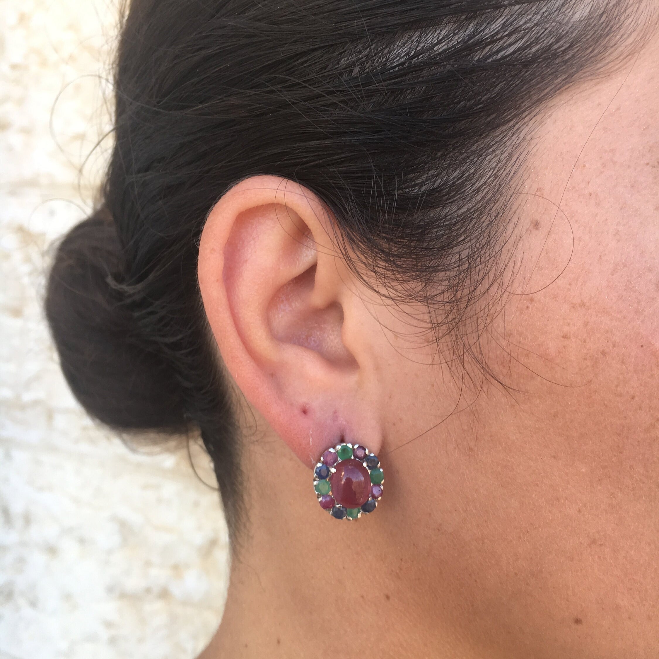 Elegant 925 Sterling Silver Ruby Earrings, featuring Oval Natural Red Ruby, perfect for July birthdays and special occasions.