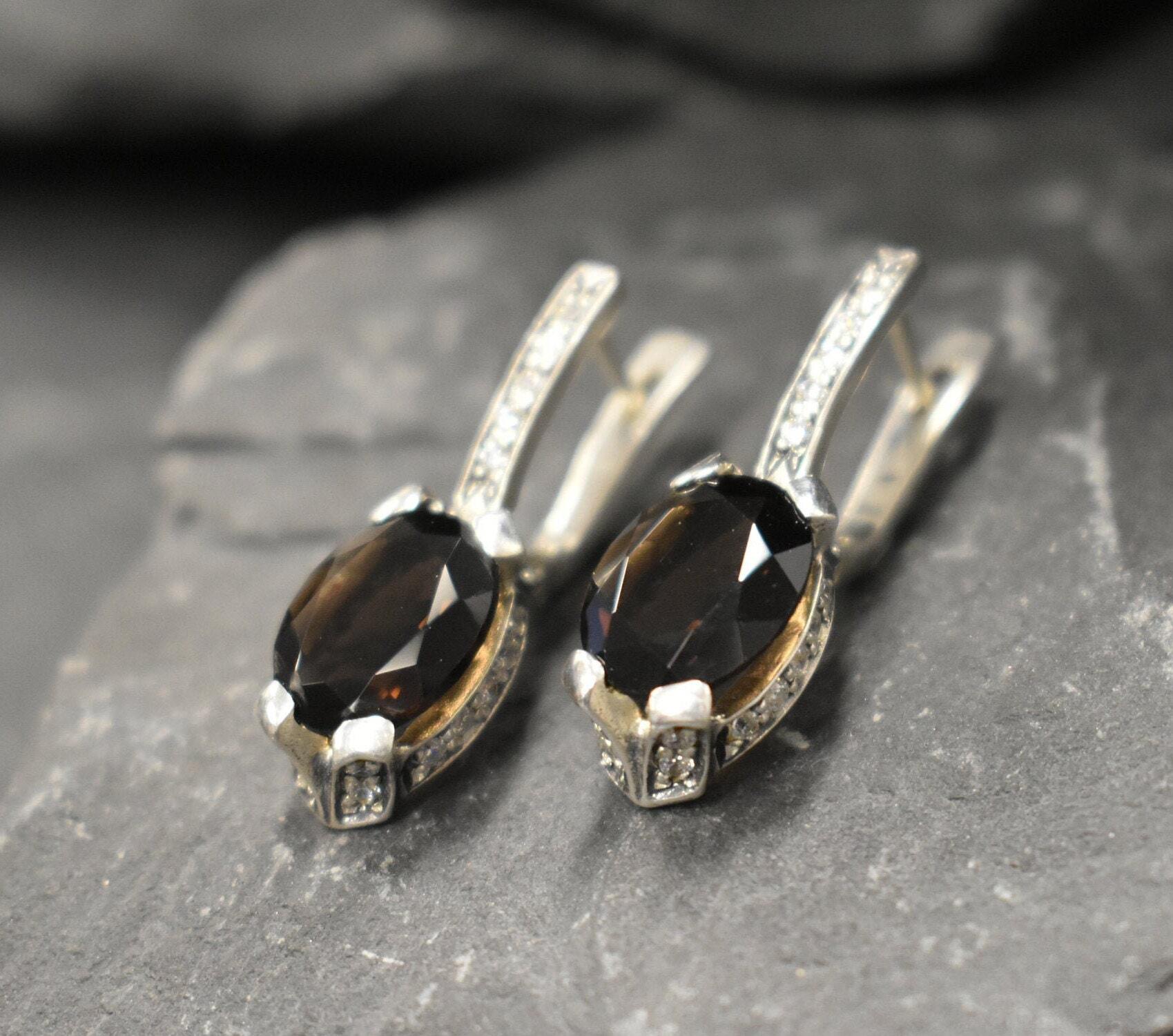 Smoky Topaz Earrings, Topaz Earrings, Natural Topaz, Scorpios Birthstone, Vintage Earrings, December Birthstone, Silver Earrings, Topaz