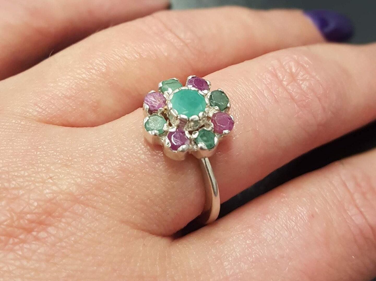 Elegant Sterling Silver Ring featuring a stunning Round Natural Green Emerald, perfect for birthdays and special occasions.