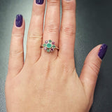 Emerald Flower Ring - Genuine Multistones Ring - Green Red Victorian Ring