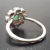 Emerald Flower Ring - Genuine Multistones Ring - Green Red Victorian Ring