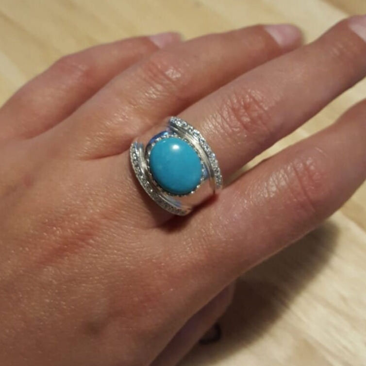 Bezel Turquoise Ring, Natural Turquoise, December Birthstone, December Ring, Vintage Ring, Sleeping Beauty Gem, Solid Silver Ring, Turquoise