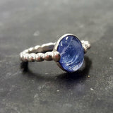 Bezel Tanzanite Ring - Blue Solitaire Ring - Vintage Bubble Band