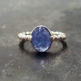 Bezel Tanzanite Ring - Blue Solitaire Ring - Vintage Bubble Band