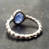 Bezel Tanzanite Ring - Blue Solitaire Ring - Vintage Bubble Band