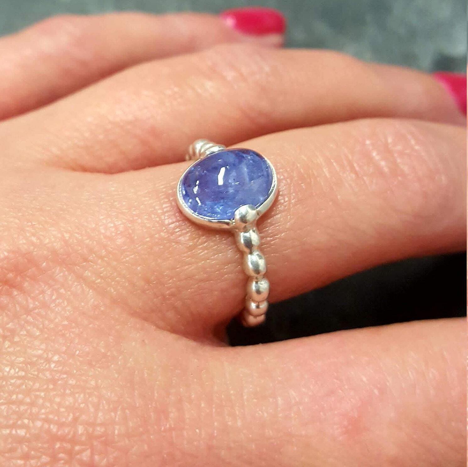 Tanzanite Ring, Natural Tanzanite, December Ring, Blue Dainty Ring, Blue Vintage Ring, Unique Stone Ring, Silver Ring, Blue Tanzanite Ring