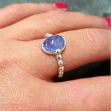 Bezel Tanzanite Ring - Blue Solitaire Ring - Vintage Bubble Band