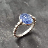 Bezel Tanzanite Ring - Blue Solitaire Ring - Vintage Bubble Band