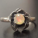 White Rose Ring - Natural Fire Opal Ring - Solitaire Flower Ring