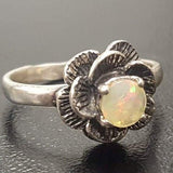 White Rose Ring - Natural Fire Opal Ring - Solitaire Flower Ring