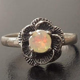 White Rose Ring - Natural Fire Opal Ring - Solitaire Flower Ring