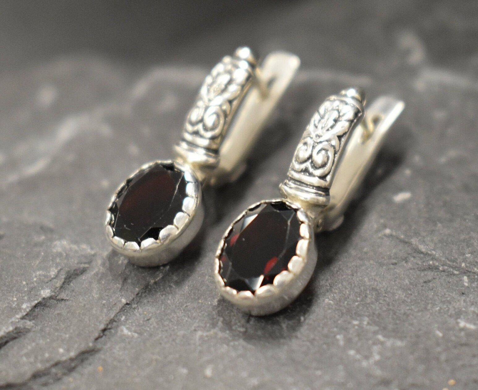 Red Garnet Earrings, Natural Garnet, January Birthstone, Silver Tribal Earrings, Garnet Earrings, Red Diamond Earrings, 925 Silver Earrings
