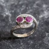 Genuine Ruby Ring - Two Stone Red Ring - Unique Vintage Ring