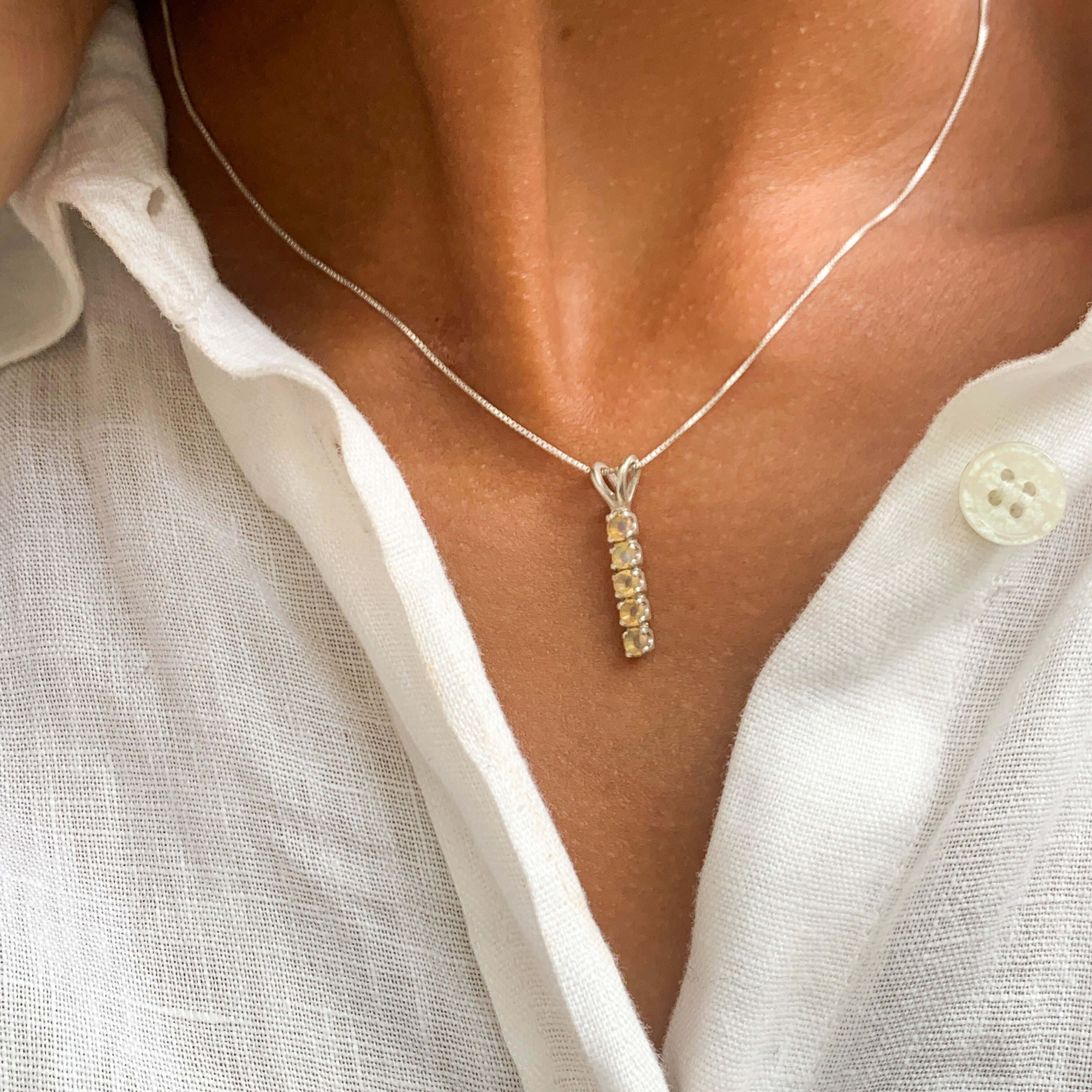 Fire Opal Pendant, Natural Ethiopian Opal, Drop Pendant, Vertical Pendant, Opal Necklace, October Birthstone, Minimalist Pendant, 925 Silver