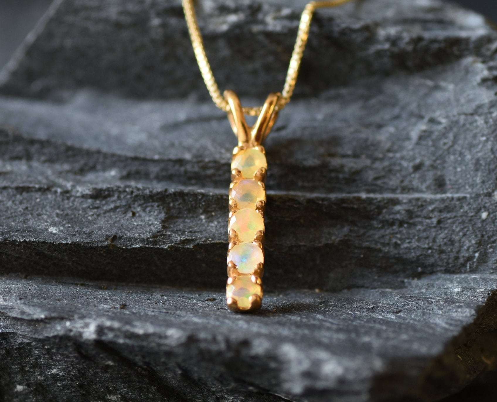 Fire Opal Pendant, Natural Ethiopian Opal, Drop Pendant, Vertical Pendant, Opal Necklace, October Birthstone, Minimalist Pendant, 925 Silver(1)