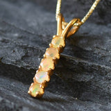 Fire Opal Pendant - Vertical Opal Necklace - October Birthstone Necklace