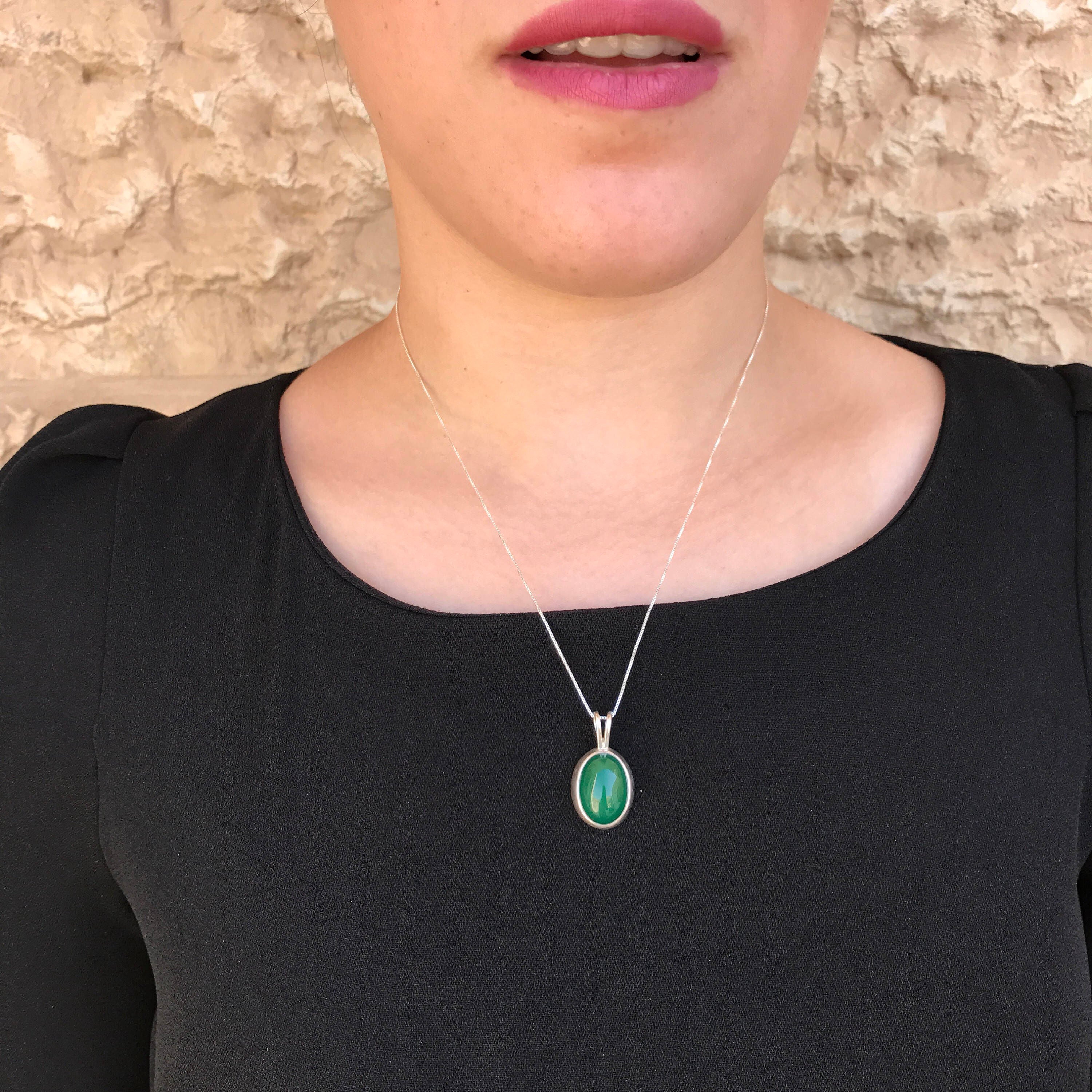 Elegant 925 Sterling Silver created Emerald pendant in Bezel setting, ideal May birthday gift and everyday wear.