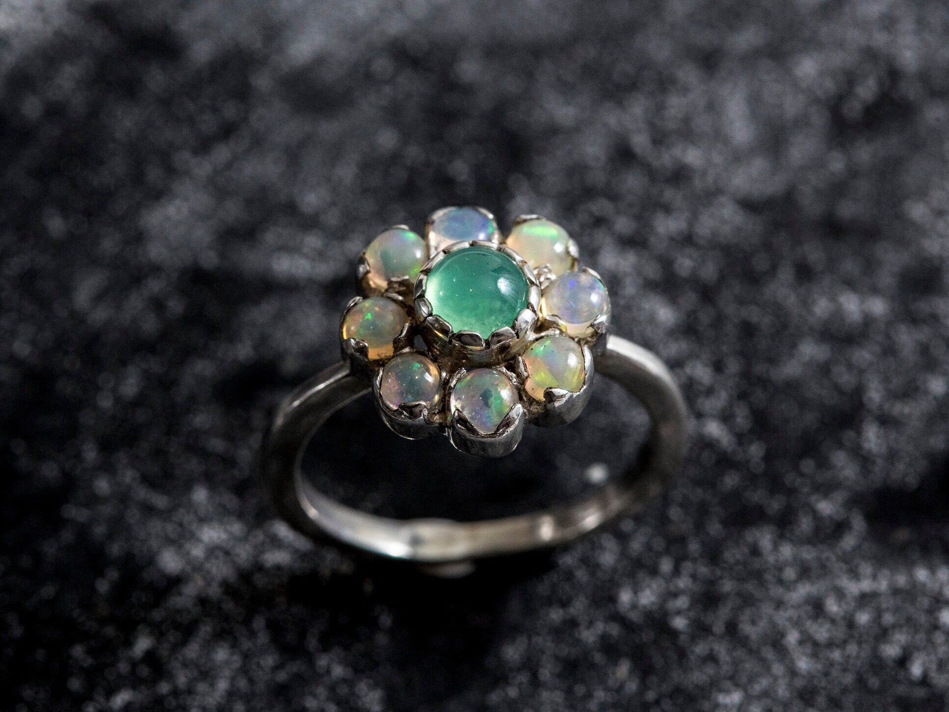 Flower Opal Ring, Natural Opal, Chrysoprase Ring, October Birthstone, Flower Ring, Vintage Ring, Natural Chrysoprase, Sterling Silver Ring
